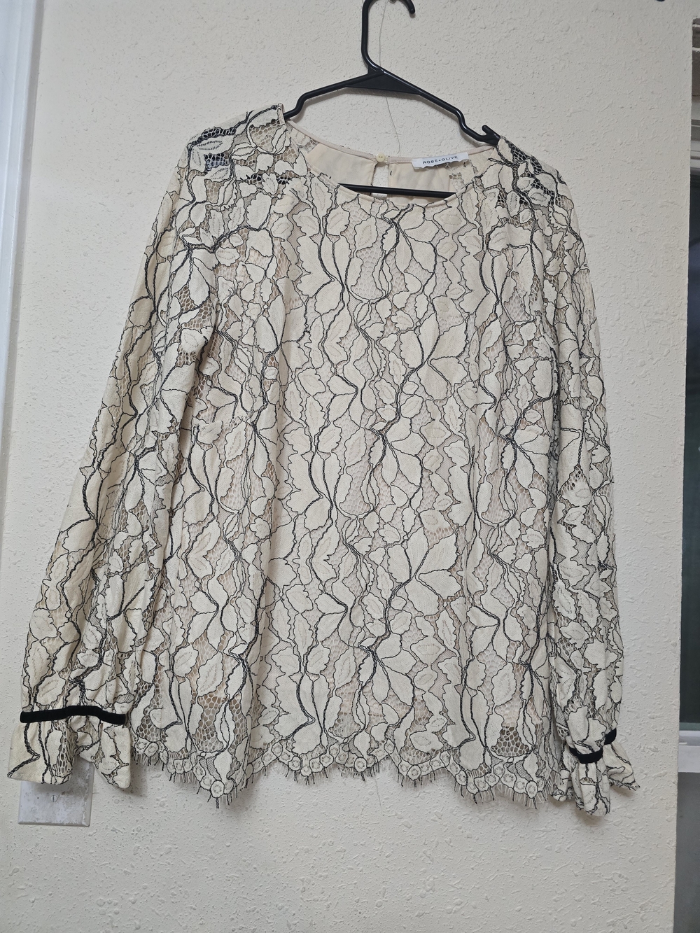 Rose & Olive Cream Lace Blouse with Black Trim
